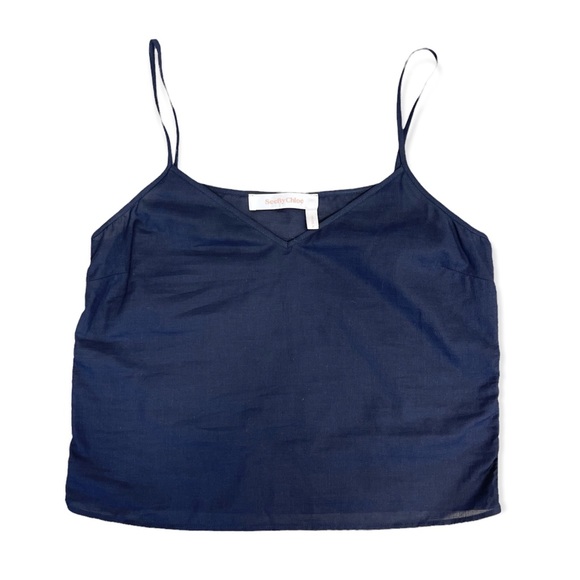 See By Chloe Cropped Spaghetti Strap Minimalist Basic Cami Tank Top Navy Blue - Picture 7 of 7